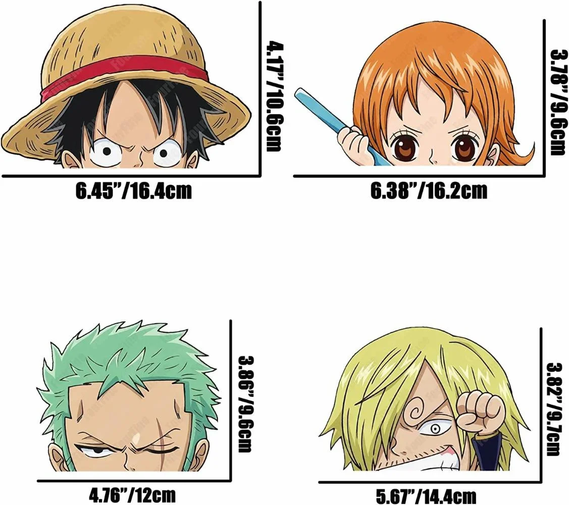 For 4 Pack One_Piece Anime Car Stickers and Decals Luffy_Peeker_Roronoa_Zoro_Nami_Sanji DIY Travel Case Motorcyle Laptop