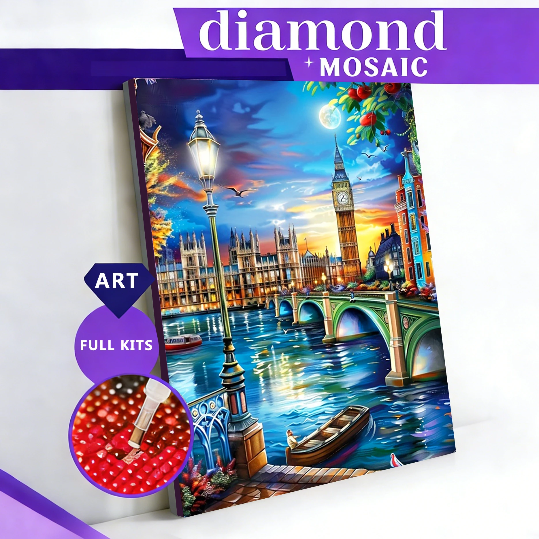 AZQSD Diamantmalerei Stadtstraßen-Landschaft Mosaik Haus Turm Vollquadratisch Rundbohrer Wanddekoration Handarbeiten