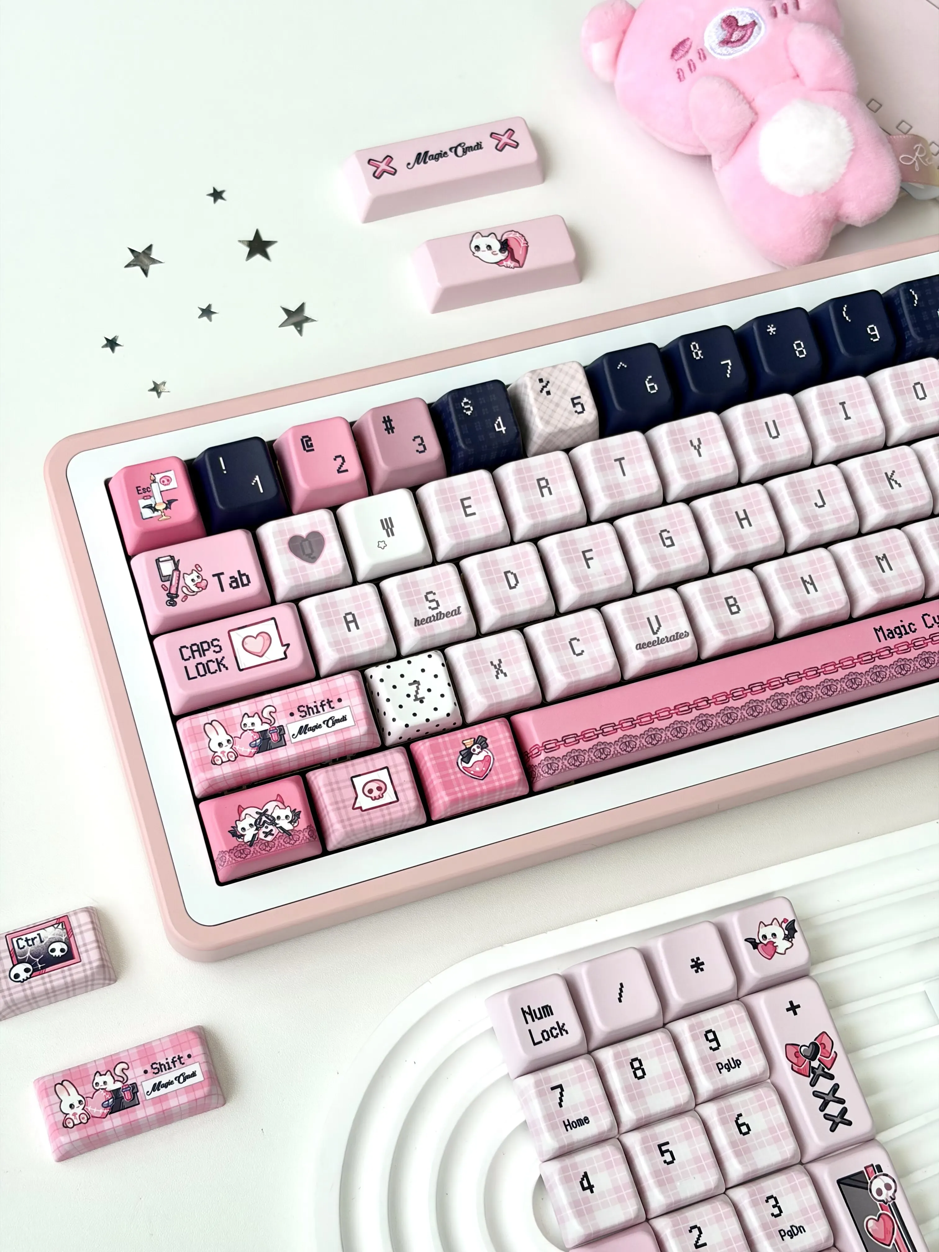 MAIMOOO Magic Cat Black Pink Keycap MDA Pbt MOA PC Mechanical Keyboard Keycaps Thermal Sublimation 134Keys