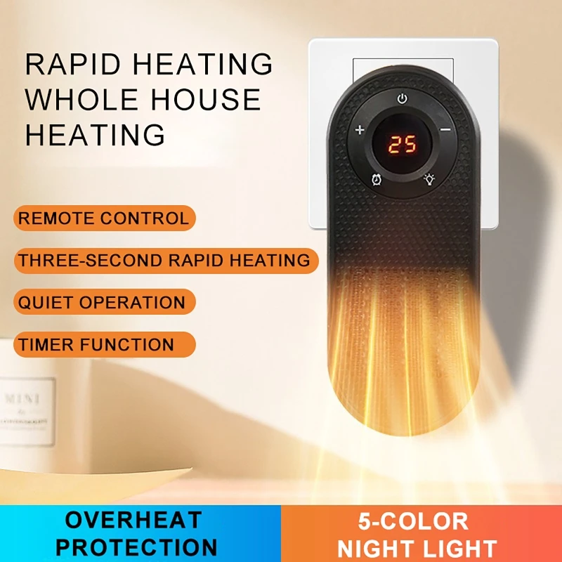Wall Mounted Space Electric Heater Fan Timing Electric Silent Travel Warmer Low Noise Room Heater Portable Heaters for Home
