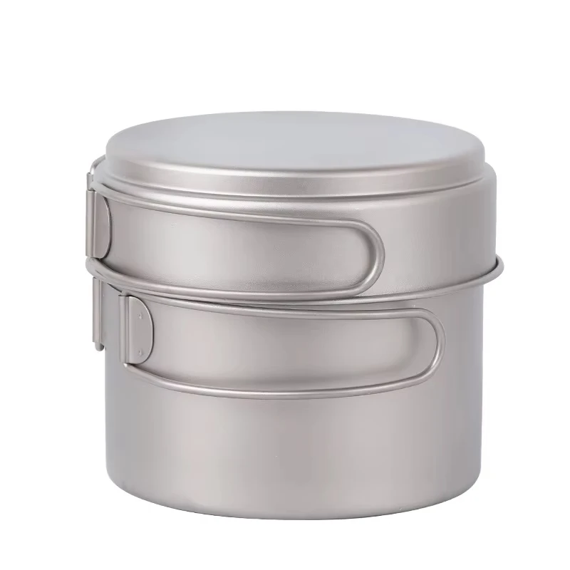 

Portable Outdoor Titanium Cookware Set Foldable Picnic Pot with Camping Soup Cutlery