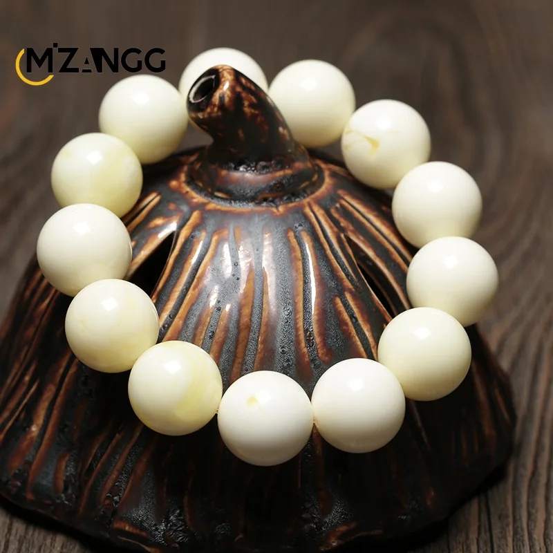 Natural White Beeswax Bracelet White Nectar Amber Buddha Beads Bracelet Hand-carved Retro Luxury Jewelry for Men and Women
