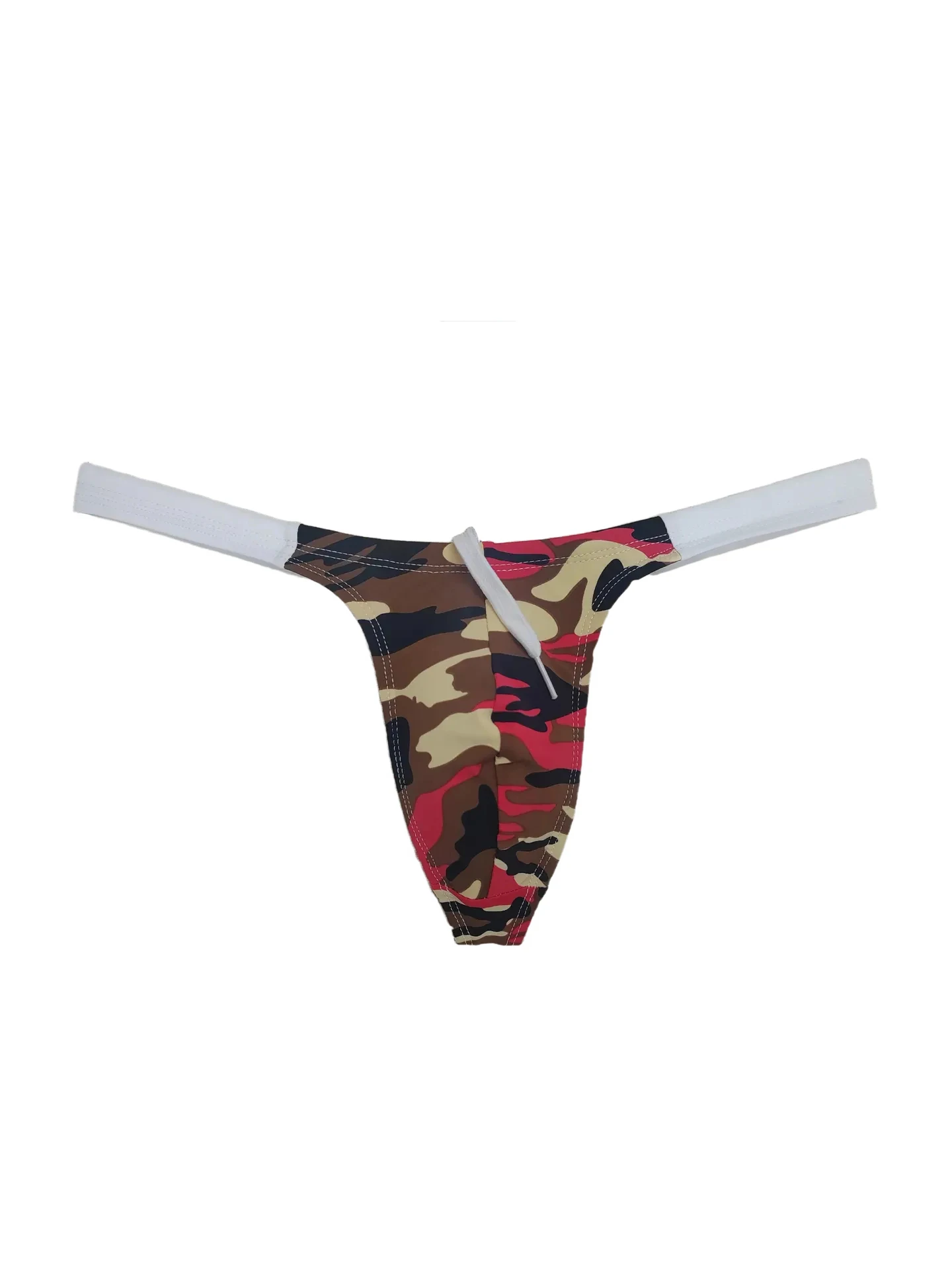 BOYTHOR Men's Thong Swimsuit Quick-Dry Narrow-Edge Drawstring Camo Pattern Beach Thong Swimsuit