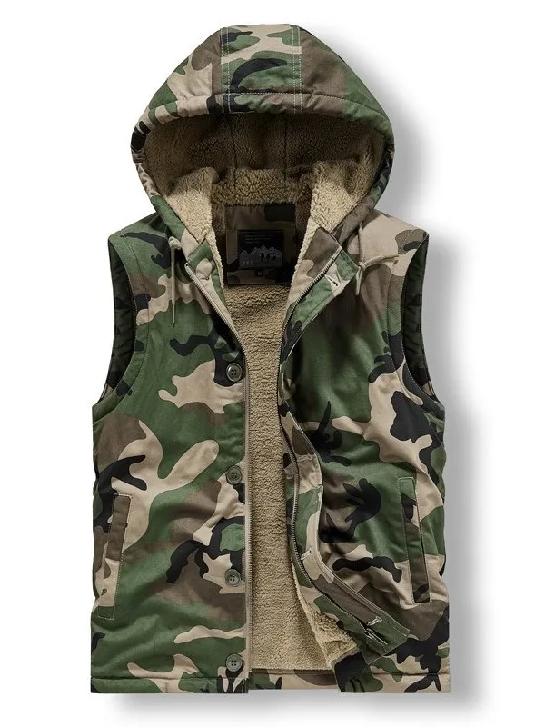 British Style Fleece Lined Cotton Denim Vest Men's Thickened Large Size Lamb Velvet Retro Multi Pocket Fashionable Shoulder Pad