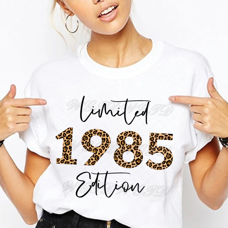 Women's Limited Edition 1985 T Shirt Leopard Print Birthday Gift Top 40th Birthday Shirt for Women Vintage 1980 To 1989 Clothes