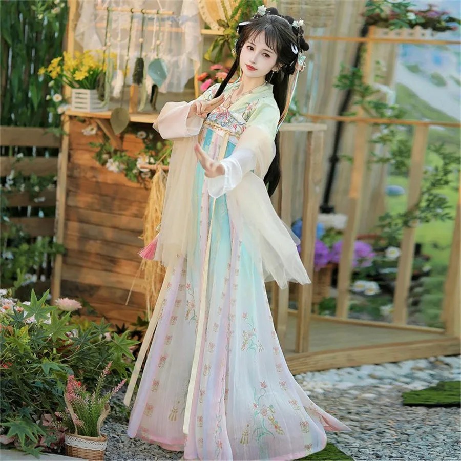 Classic Goddess Fairy Hanfu Dress Women's Traditional Blue Embroidery Costume Vintage Girls Halloween Event Martial Cosplay Suit