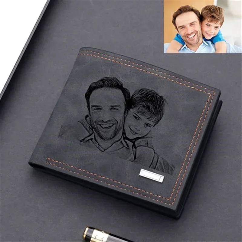 Custom Picture and Text Wallet for Men Engraved Photo Name Personalized Christmas Anniversary Gift for Him Father's Day Gift