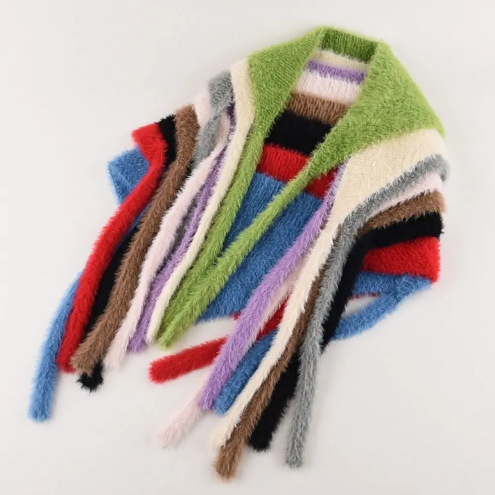 Elegant Triangular Wool Headscarf Solid Color Retro Turban Ear Protectors Plush Bandana Scarf Accessories