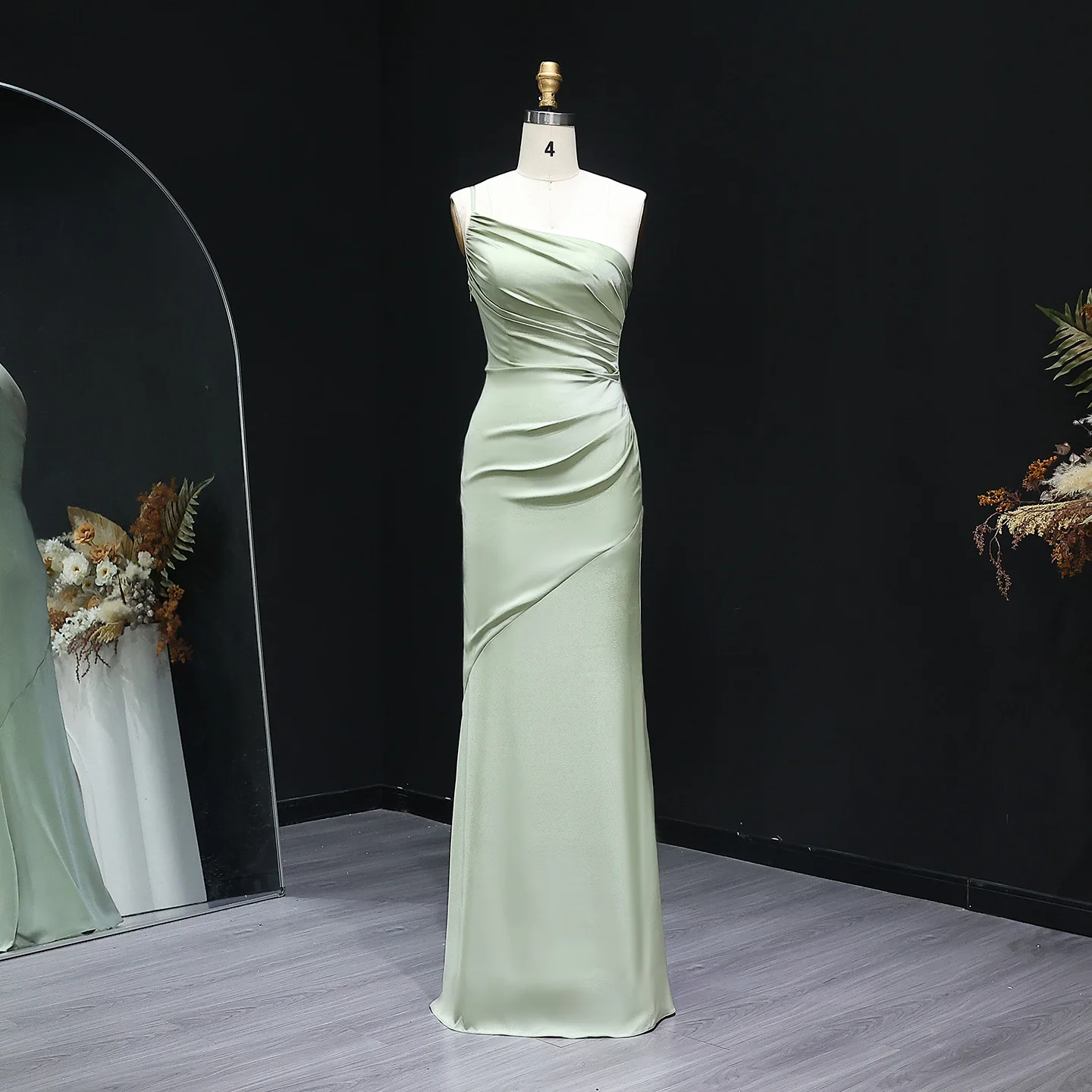 

Sharon Said Elegant Green Satin One Shoulder Mermaid Bridesmaid Dress Long Women Weeding Guest Gowns BS001 Customized