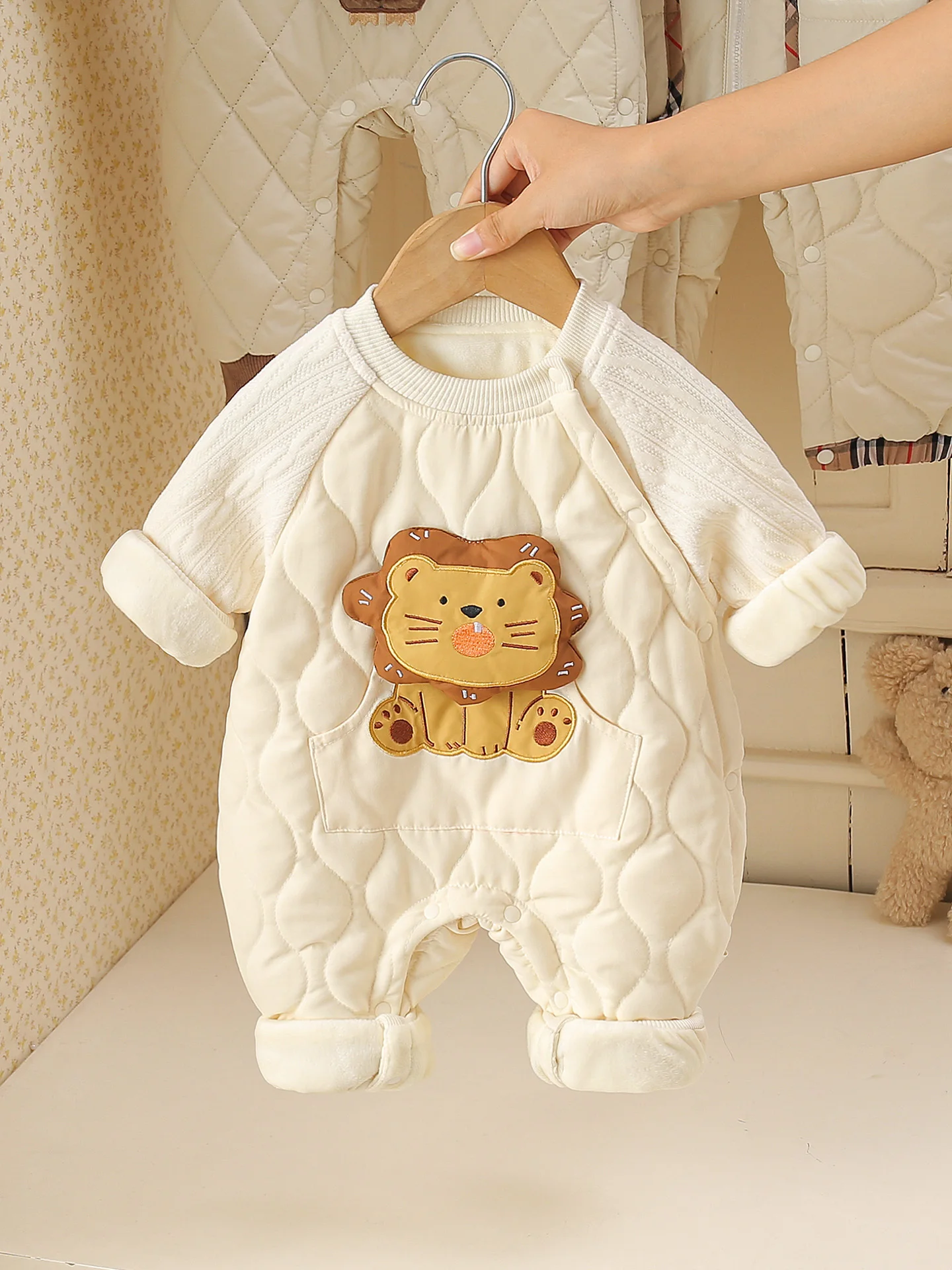 

Теплый флисовый комбинезон для новорожденных: осенне-зимний, тонкий хлопковый, повседневный, с мультяшным принтом, с длинными рукавами