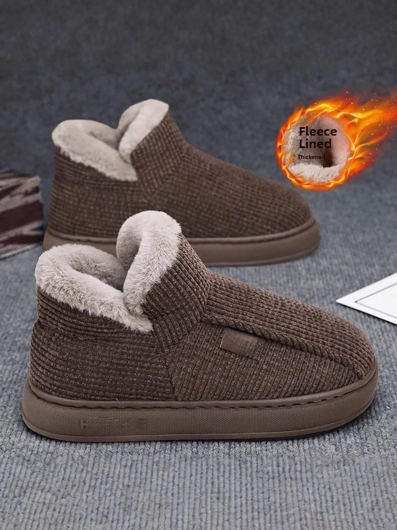 

Men's Winter Thickened Fleece Lined Leather Fur Integrated Bread Shoe Anti-Cold Warm Casual Shoes round Toe Low Heel PU Material