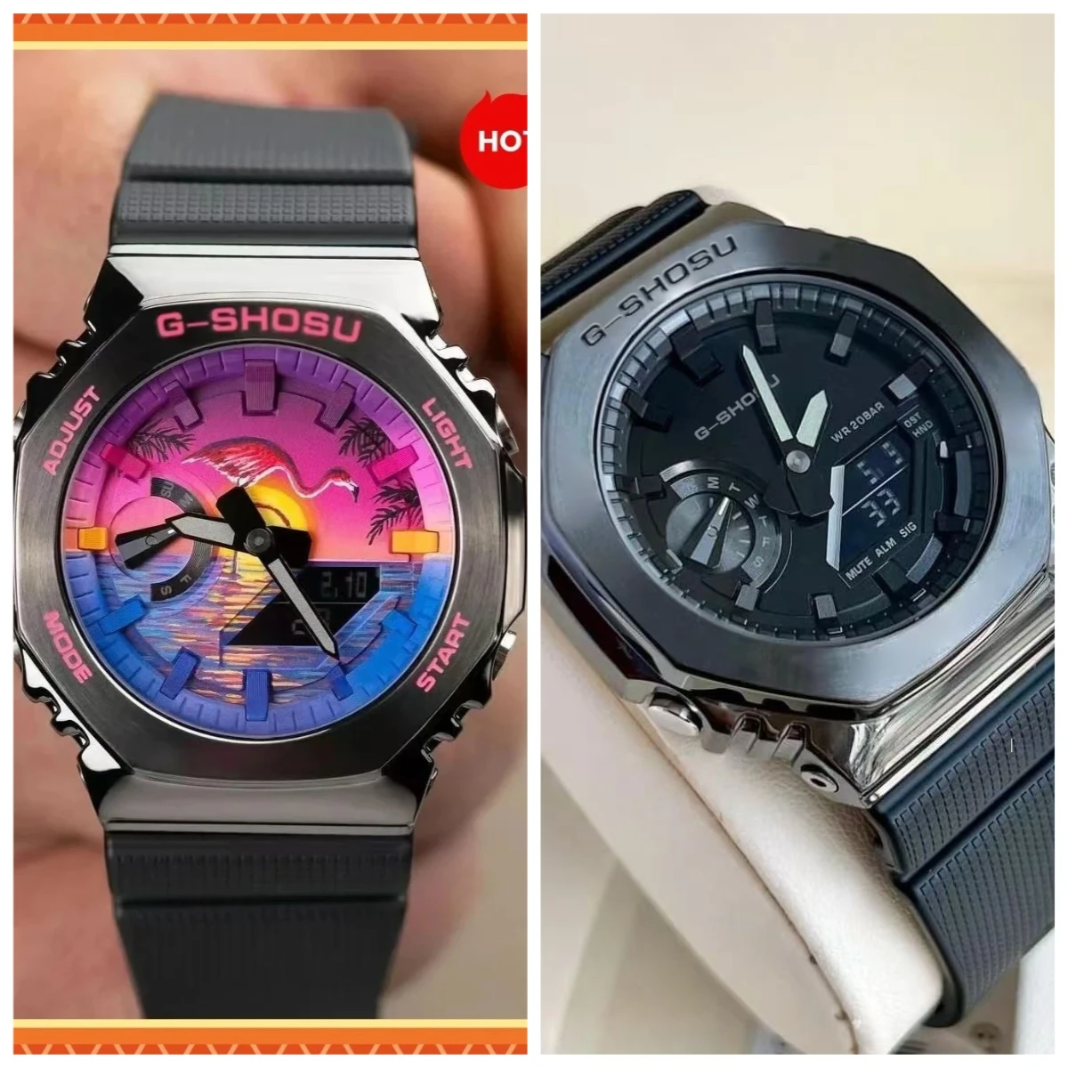 9898 Магазин Электронные цифровые часы унисекс с полнофункциональным циферблатом из сплава, серия GM Oak, светодиодный двойной дисплей, мировое время, полнофункциональные