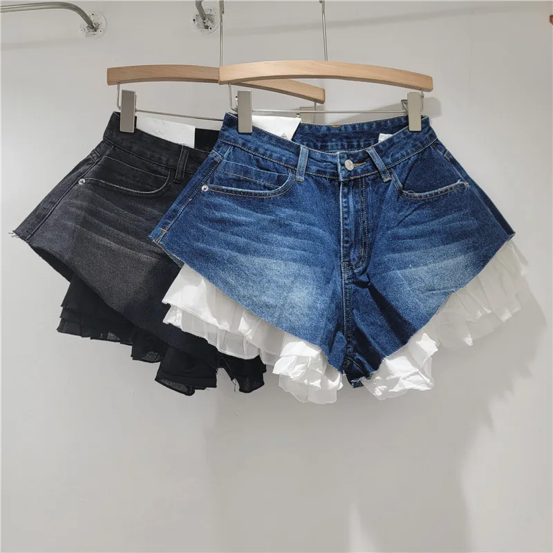 

Fashion Trend Detachable Denim Shorts Women's Skinny A-word Short Pants, Summer 2025 New High Waist Casual Shorts Ladies