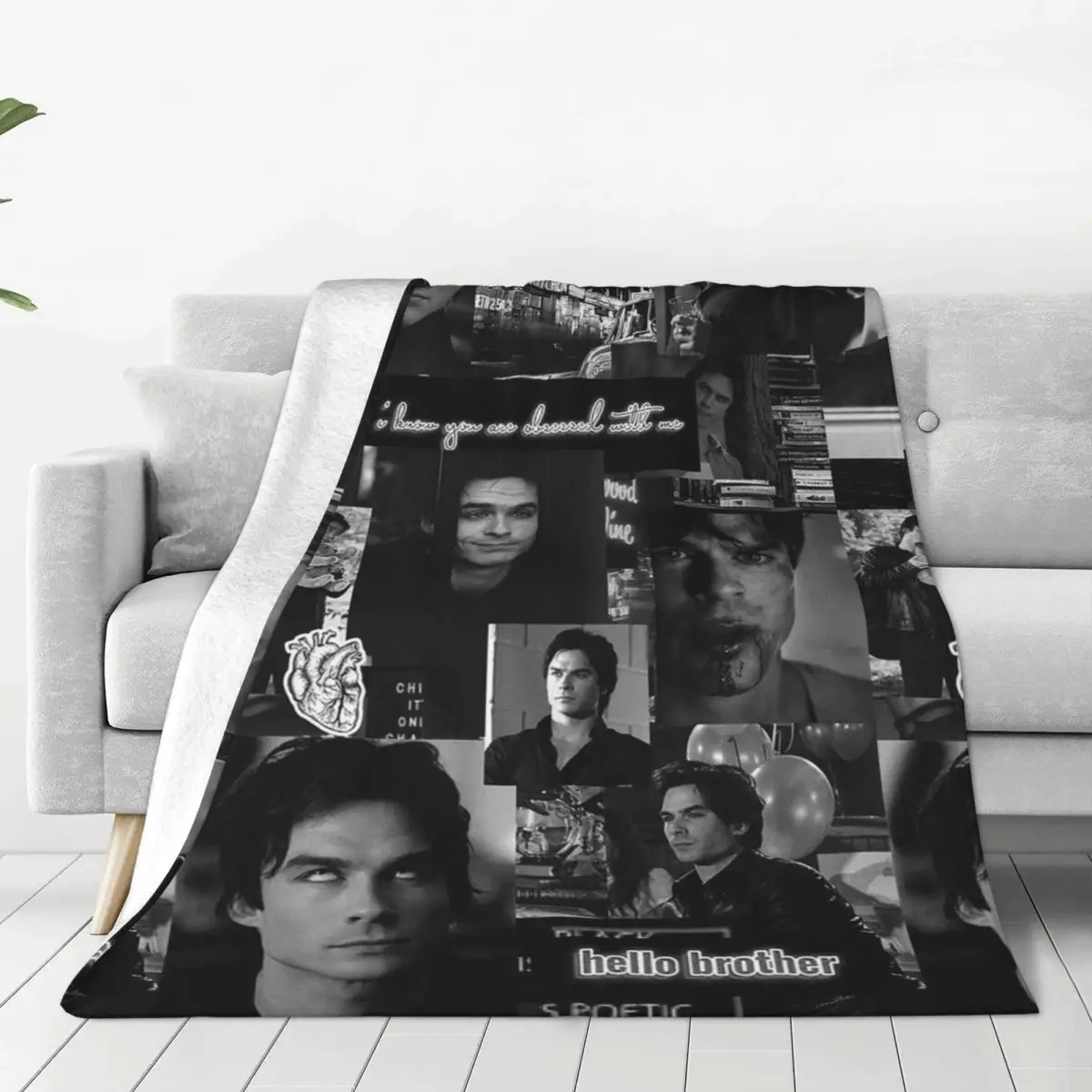 Damon Salvatore The Vampire Diaries Flannel Throw Blanket Blanket for Bed Bedroom Soft Bedroom Quilt