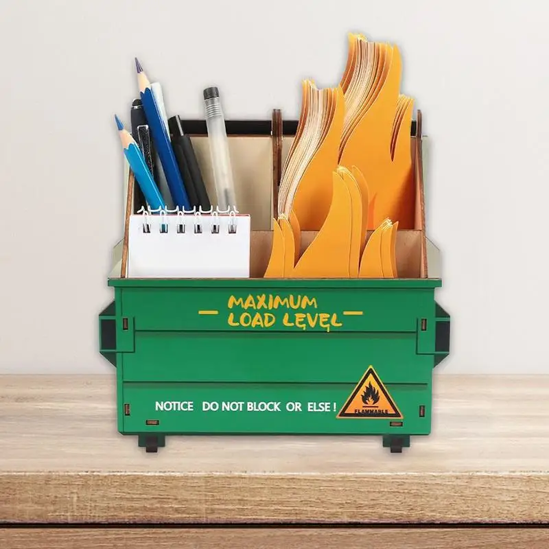 مكتب القلم المنظم الملونة القمامة حامل النار مع لهب ملاحظة بطاقات خشبية قلم رصاص وعاء لمكتب القمامة النار حامل مكتب ل