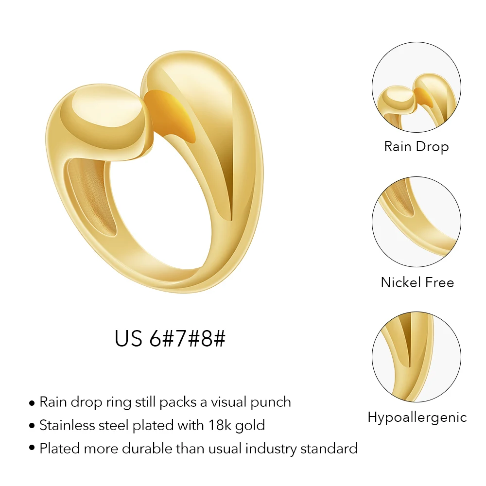 ENFASHION Anillos Rain Drop Synergy Ring For Women's Stainless Steel 18K Plated Gold Rings Street Jewerly Cocktail Gift R244228