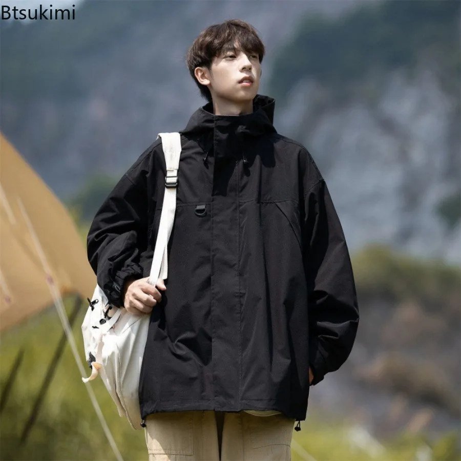 New 2025 Men's Autumn Beige Workwear Style Outdoor Hiking Jackets Mens Trendy and Cool Jacket Hooded Jacket Male Clothing Coats