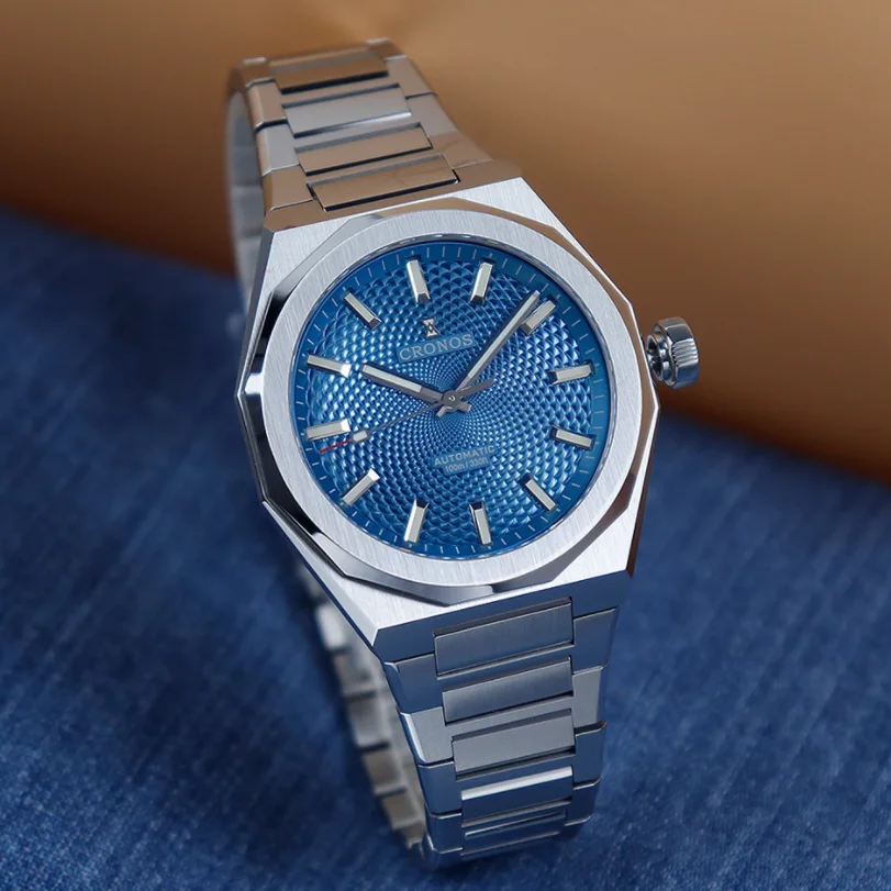 CRONOS Мужские автоматические часы 39 мм Механические наручные часы с сапфировым стеклом для дайвера 10ATM Водонепроницаемые BGW-9 Светящийся PT5000 Волнистый циферблат