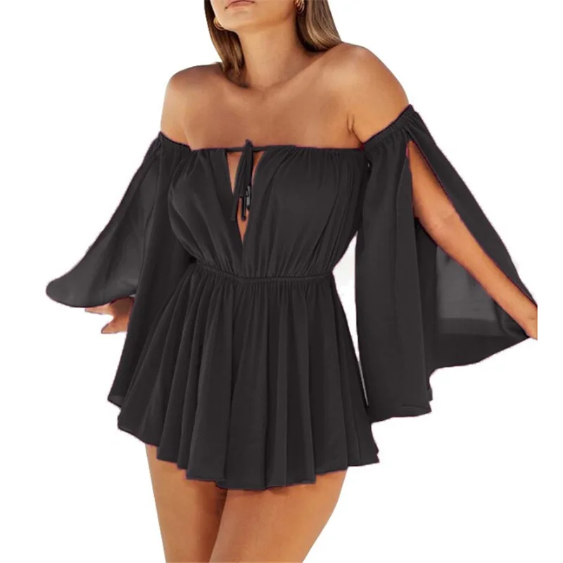 Autumn New Open Sleeved Open Chest Large V Top with Loose Tie Up Casual Outerwear for Women's Beach Wide Leg Dress for Women