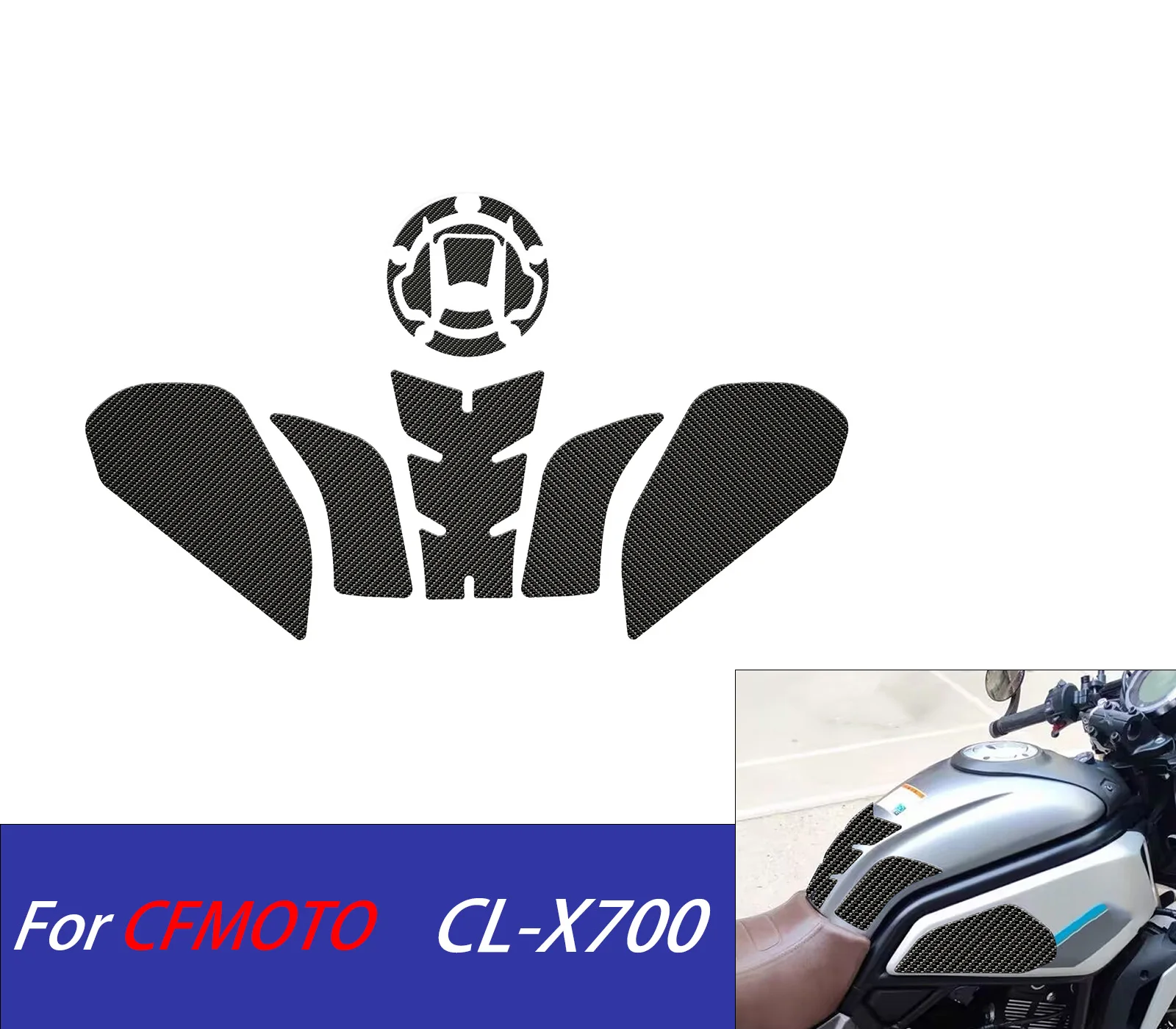 

Для CFMOTO CLX 700 CL-X 700 наклейки на защита бака мотоцикла 3D подушечки защита топливного бака устойчивые к царапинам наклейки из углеродного волокна