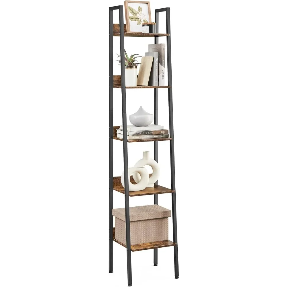 

Bookshelf, 5-Tier Narrow Bookcase, Ladder Shelf for Home Office, Living Room, Bedroom, Kitchen