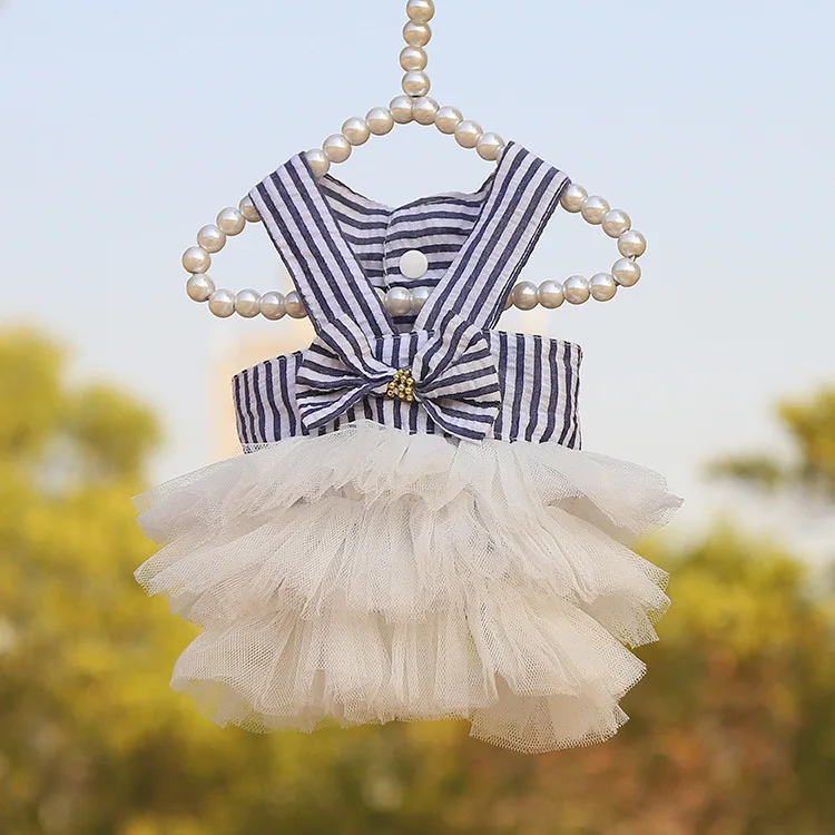 Small Medium Dog Dog Spring/Summer Dog Cat Pet Accessories Striped Sling Mesh Dress Dress Pet Clothes Dog Clothes Pets