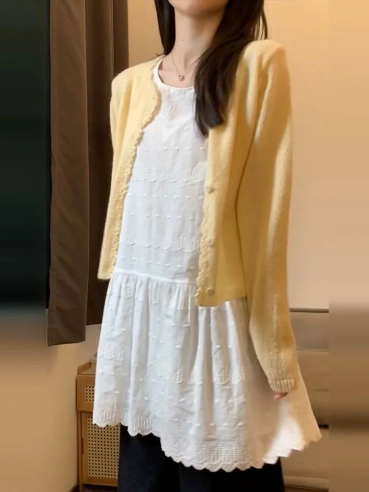 Dunne pure geborduurde witte katoenen tankjurk dames zomer korte mouwloze cover-up jurk Koreaanse schattige gelaagde kleding