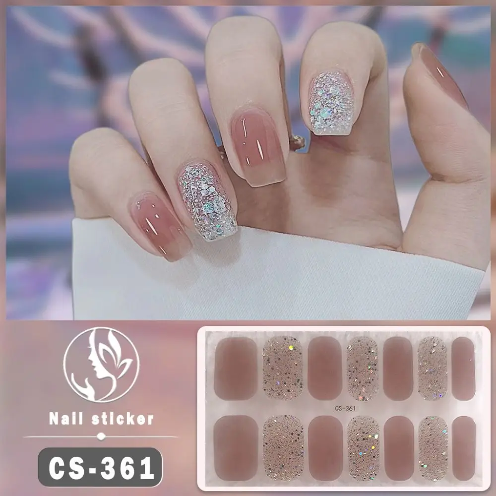 14Tips Foil Gel Nail Stickers Glittering Simple Gel Full Nail Wraps Self-Adhesive Nail Art Stickers DIY NAil Art Making