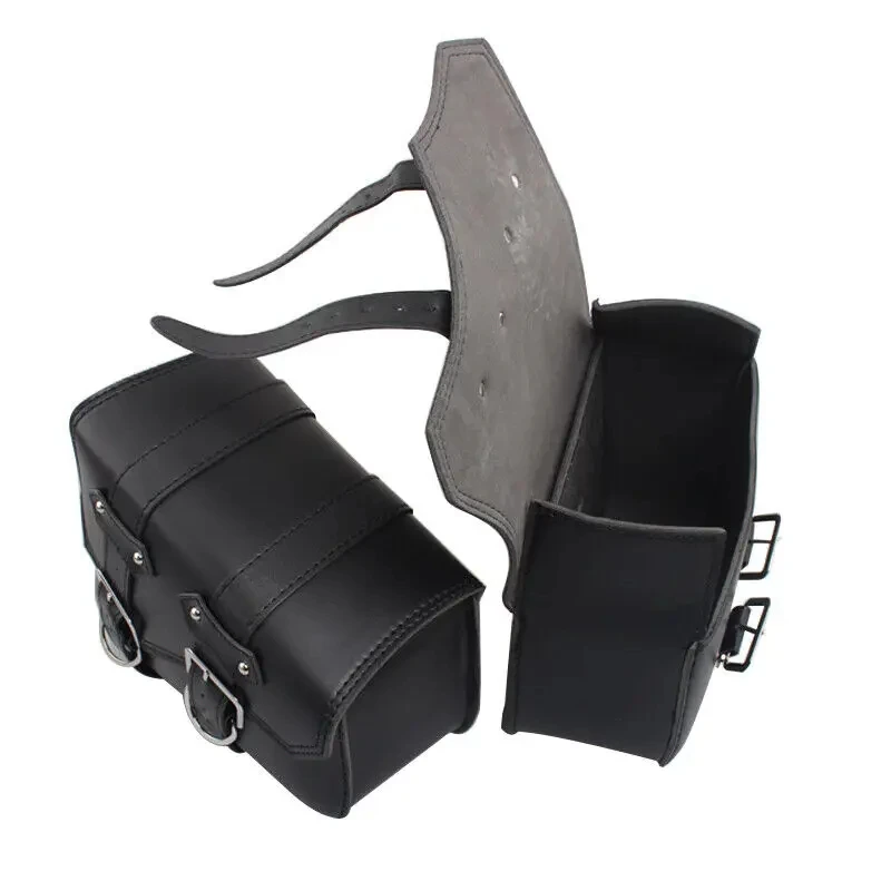 Black Universal Motorcycle Storage Side Saddle Bags PU Leather Swing Arm Tool Bag For Harley Sportster XL883 1200