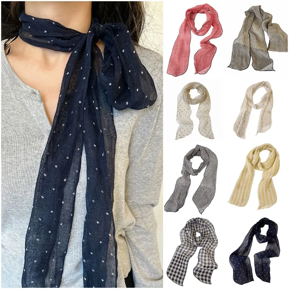 

Multicolor Long Scarf Plaid Stripped Dots Flower Photo Props Scarves Versatile Artistic Neckerchief Commutting Shopping
