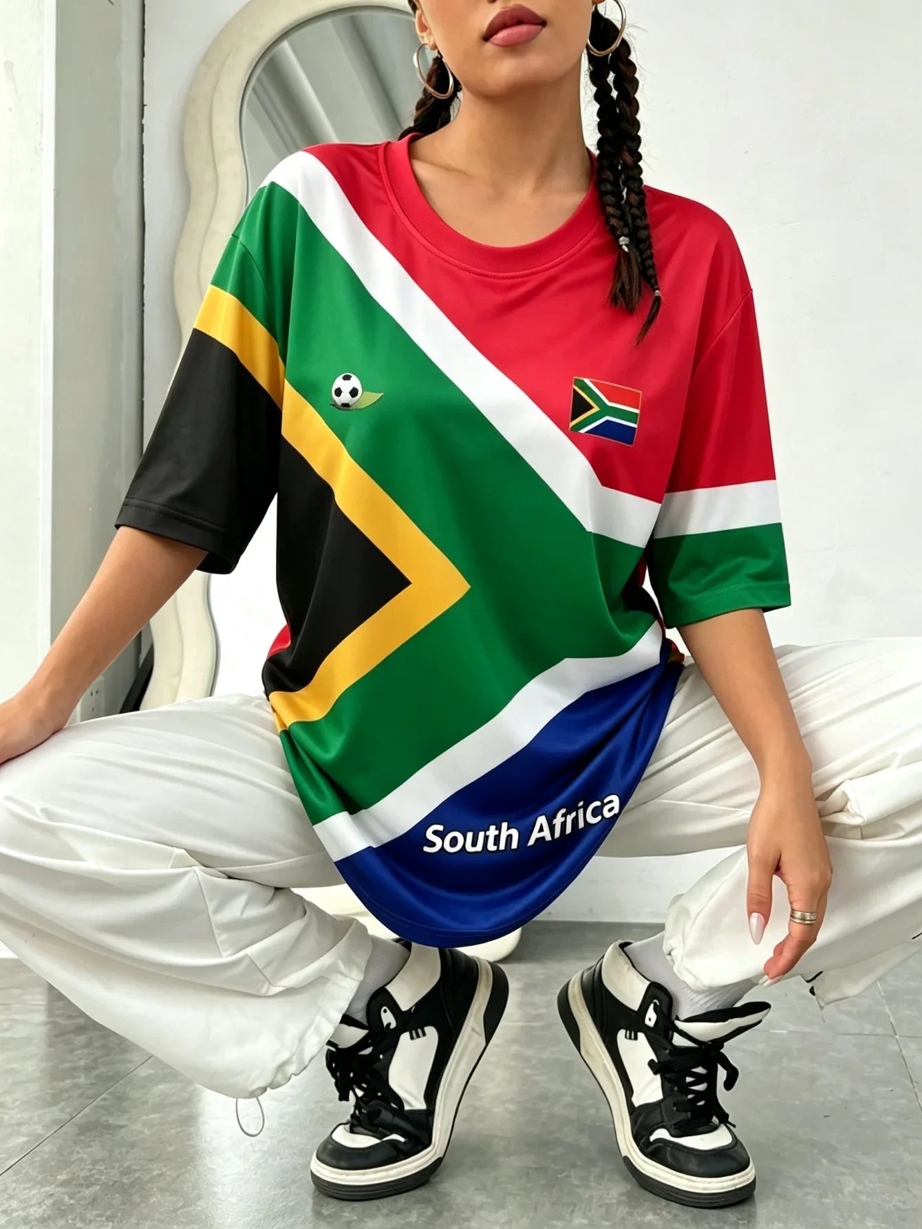 South Africa Y2K Soccer Jersey Flag Multicolor Men Women Unisex Graphic Tee Plus Size Standard Size Football Streetwear Top