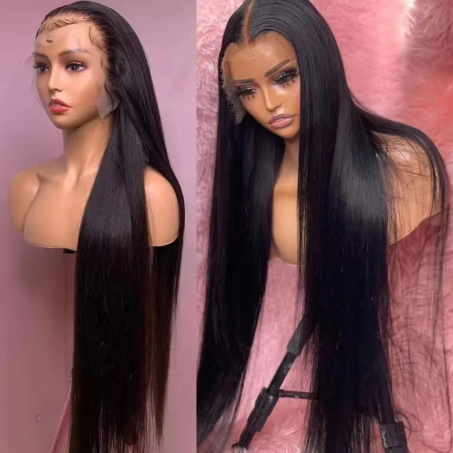 

13x4 Natural Black Lace Front Wig Human Hair 220 Density Pre Plucked Wig for Women 13x6 HD Straight Lace Frontal Wig Human Hair