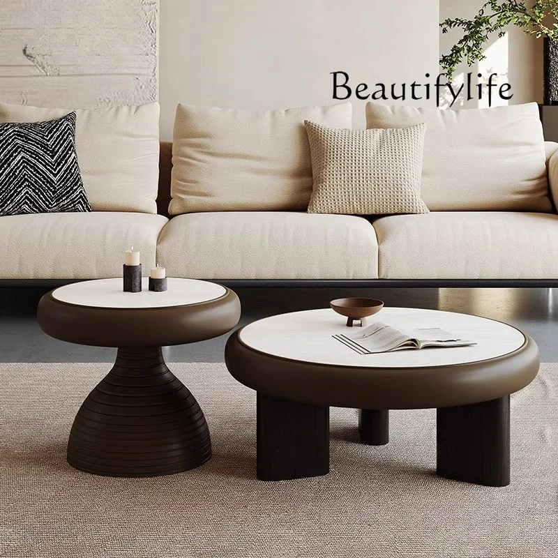 

BJ Modern Simple Retro Coffee Table Living Room Small Apartment Household High-end Solid Wood Marble Coffee Table