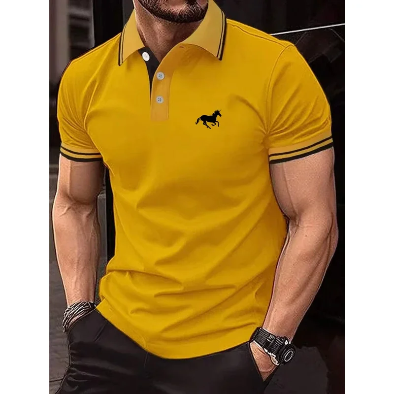 New men's T-shirt, classic short-sleeved polo shirt, summer casual top, button-down lapel T-shirt, oversized S-2XL casual polo s