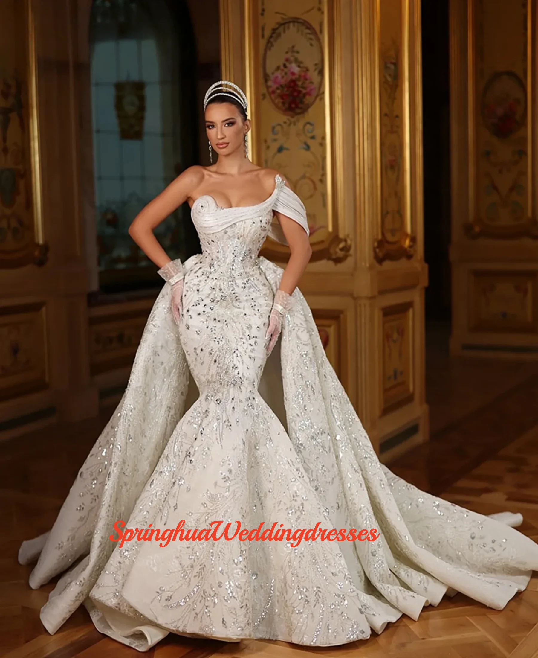 

Элегантные свадебные платья русалки по индивидуальному заказу, сексуальные кружевные свадебные платья на одно плечо с аппликацией, со съемным шлейфом, Vestido de novia