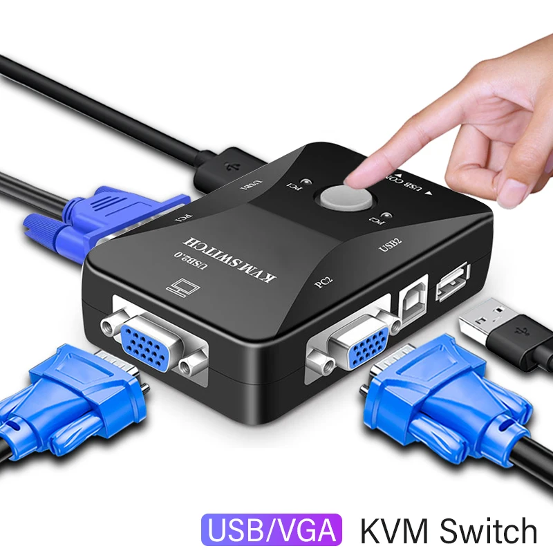 4 Port VGA KVM Switch 1080P USB2.0 VGA Splitter Mouse Keyboard Printer Pendrive Share Switcher Box Adapter 2 In 1 Out KVM Switch