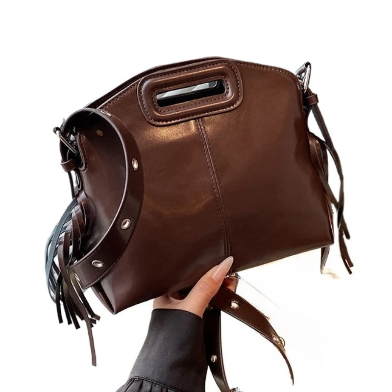 

Модная однотонная сумка с бахромой, новая модная простая японская и корейская повседневная сумка через плечо в иностранном стиле, сумка