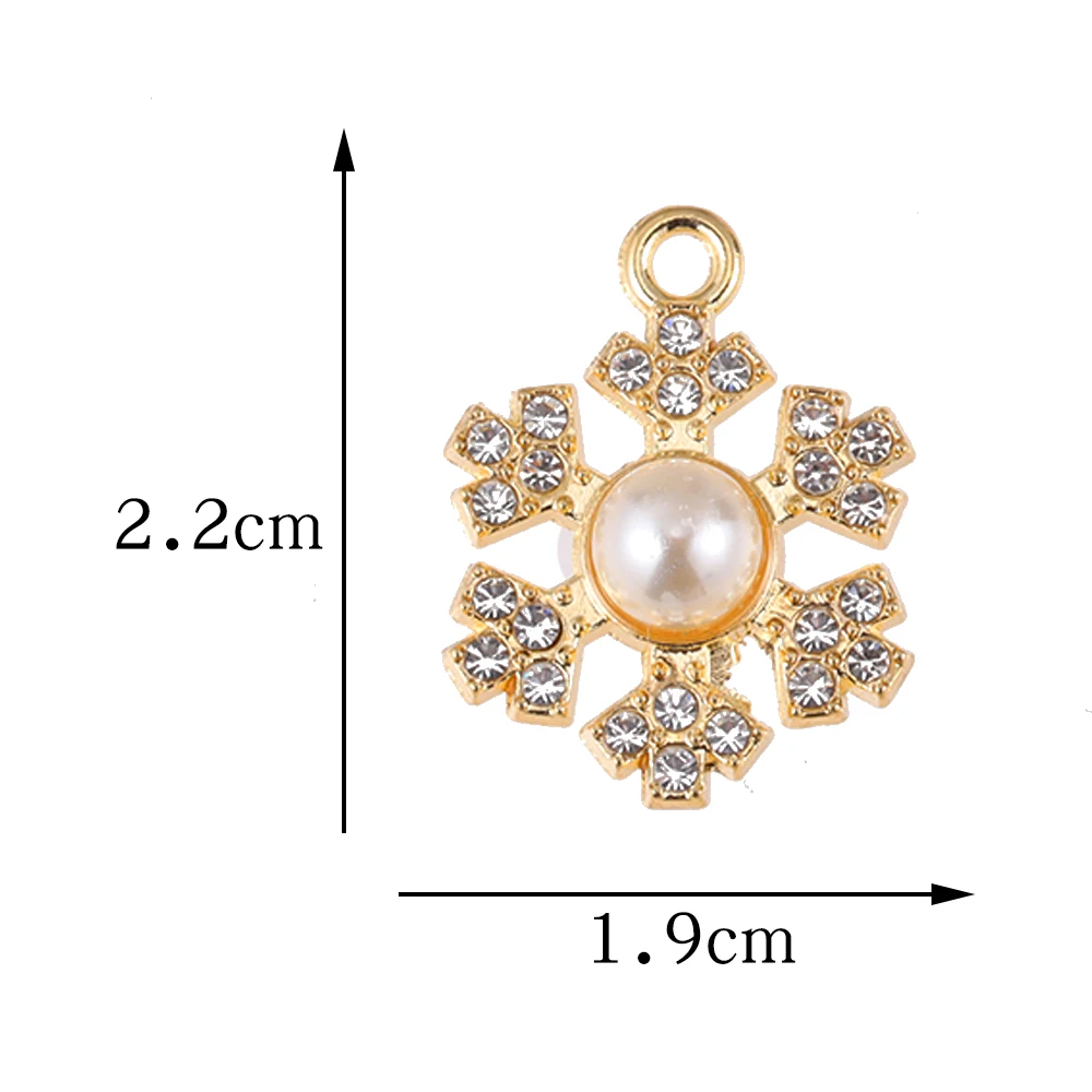 10Pcs Delicate Pearl Zircon Snowflake Pendant Alloy Metal Charms for Diy Jewelry Making Necklaces Earrings Craft Accessories