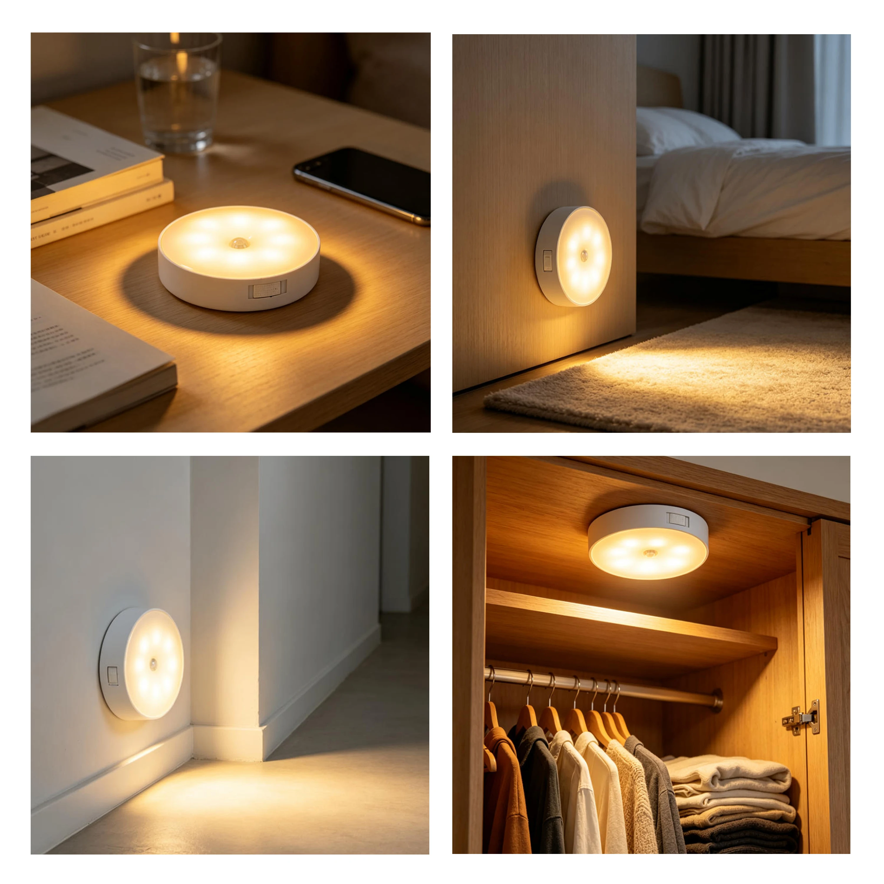 Motion Sensor LED Night Light, Warm/Cold White Optional Induction Lamp for Bedside Stairs Hallway Cabinet