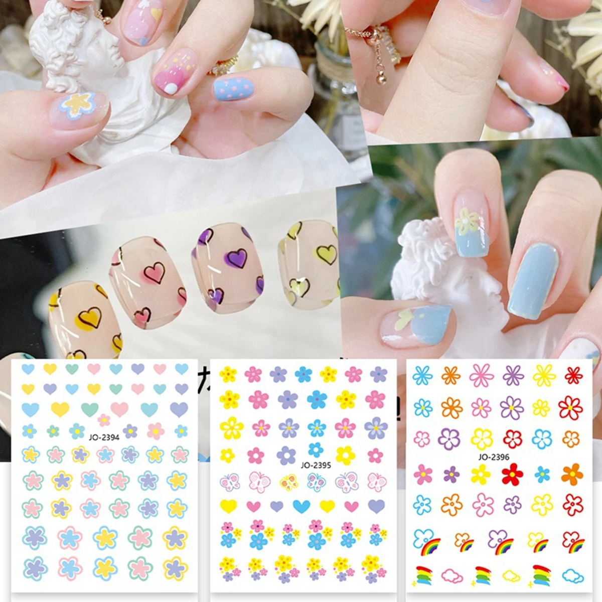 Bunte Thema Nagel aufkleber ins Stil handgemalte Liebe sternen klare vielseitige Süßigkeiten Farbe Design Nail Art Dekoration Abziehbilder