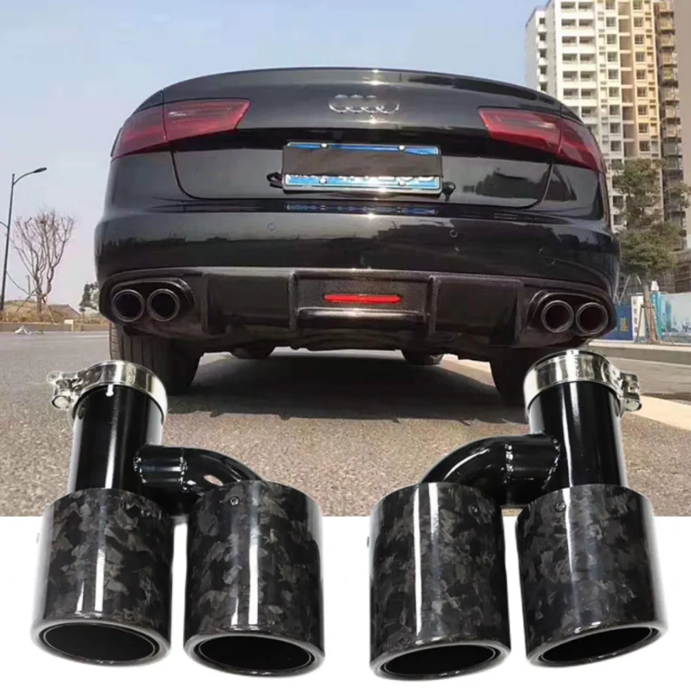 2Pcs/Set 304 Stainless Steel Car Rear Exhaust Tip For Audi A4 A5 A6 A7 Up To S4 S5 S6 S7 Exhaust Muffler Tip 60mm Inlet Nozzle