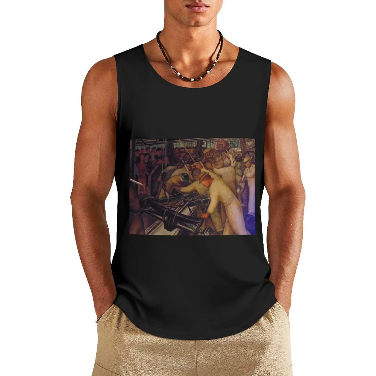 Diego Rivera Auto Industrial Mural Tank Top sexy clothes men men clothings Men's t-shirt anime top