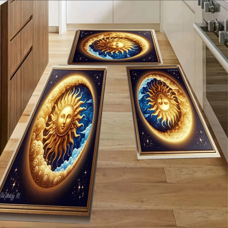 

Набор кухонных ковриков Golden Celestial Sun Moon - Нескользящие, водонепроницаемые и легко моющиеся напольные коврики для кухни и ванной комнаты, декоративный ковер