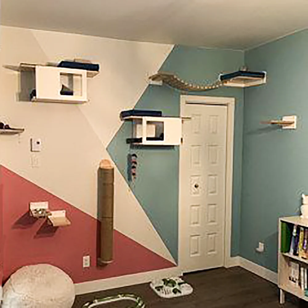 Wall Mounted Cat Climbing Shelves Cat Hammock with Stairway and Scratching Post Jumping Platform for Kittens Playing and Perch