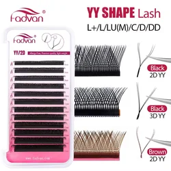 Fadvan YY Shape Eyelashes Extension 2D/3D Faux Mink L+/L/LU(M)/C/D/DD 8-15mm Black/Brown Premade Fan Lashes Extension Split Tip