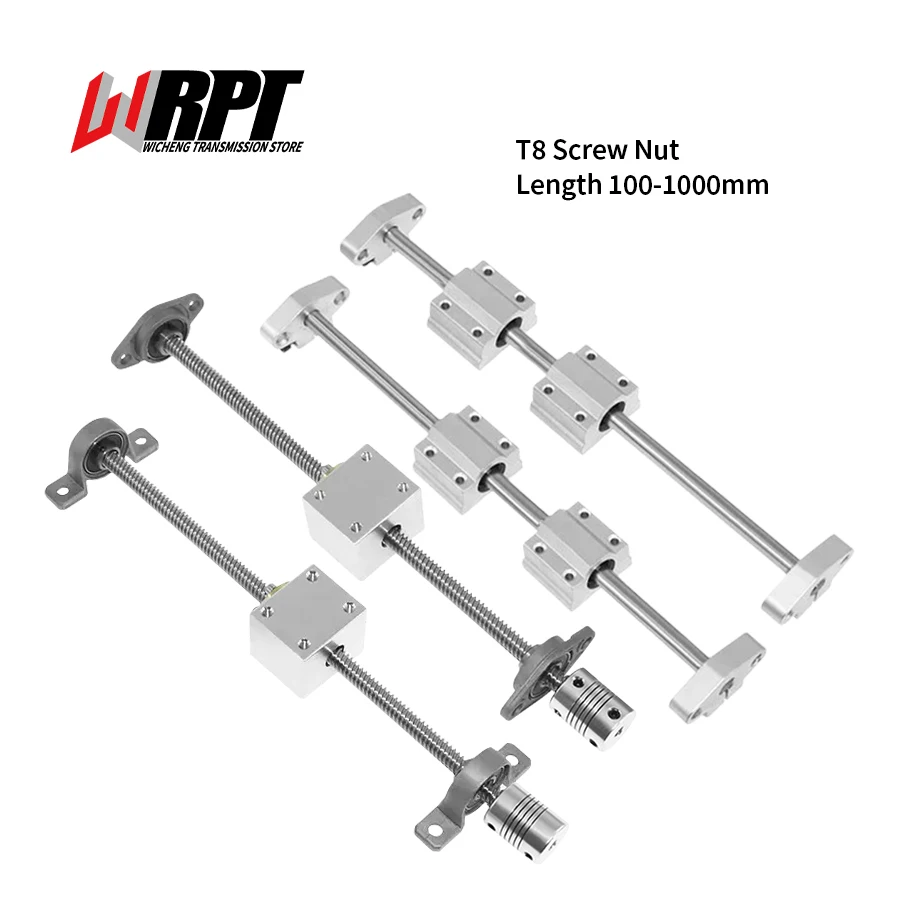 T8 Trapezoidal ScrewWith Nut Set Diameter 8MM SHF KP/KFL Holder Vertical Kit Lead 1/2/4/8/10/12/14/16/20mm Length 100-1000mm