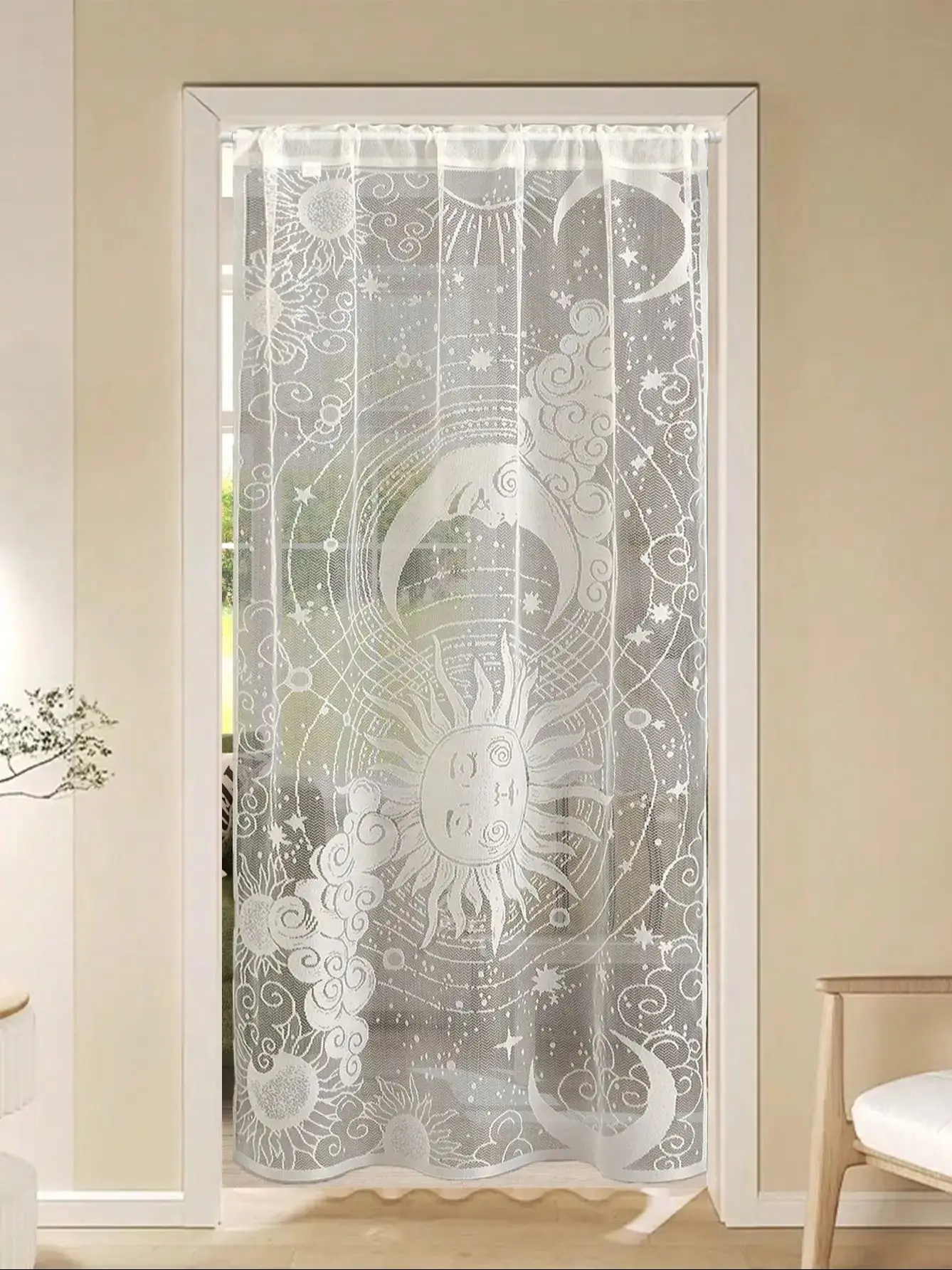 Transparenter Türvorhang, 72-Zoll-Blumenstickerei, halbtransparente Stickerei, Voile, floraler französischer Türvorhang, Lichtfilterung, Drapierstange – Detail 1