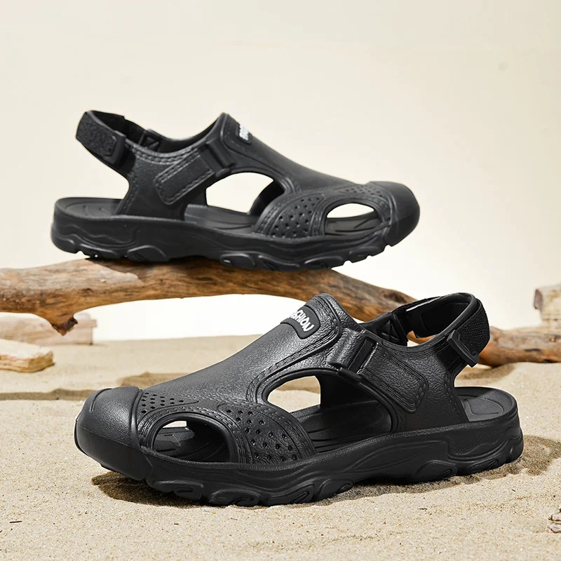 

Мужские сандалии, летние пляжные туфли для вождения, дышащие домашние тапочки с перфорацией, уличные походные сандалии, повседневные универсальные закрытые шлепанцы