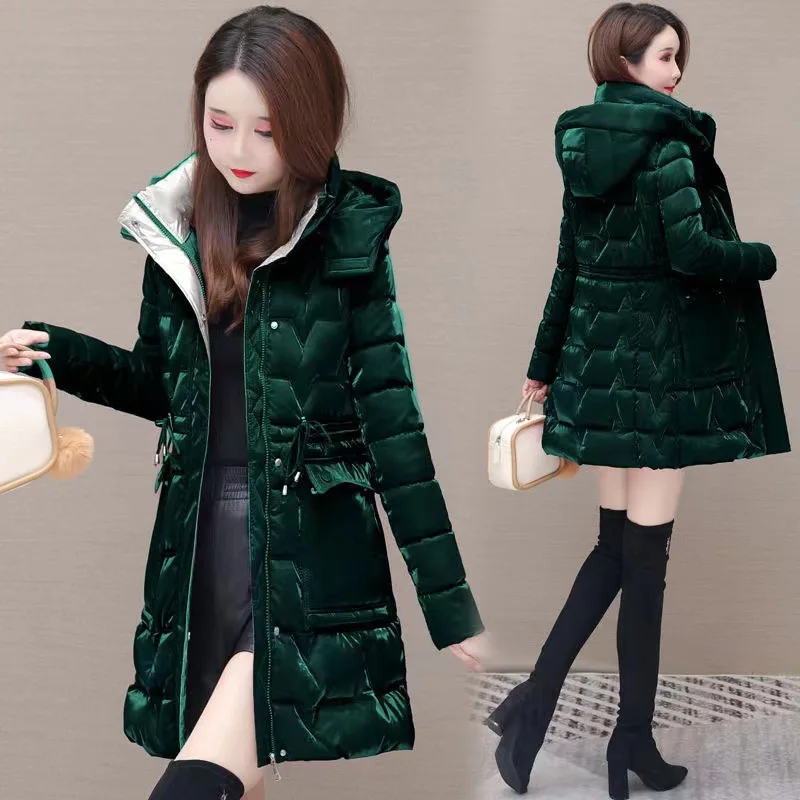 2023 New Winter Down Cotton Jackets Women\'s Clothing Long Parkas Slim Hooded Warm Winter Coats Female Black Waterproof Overcoat