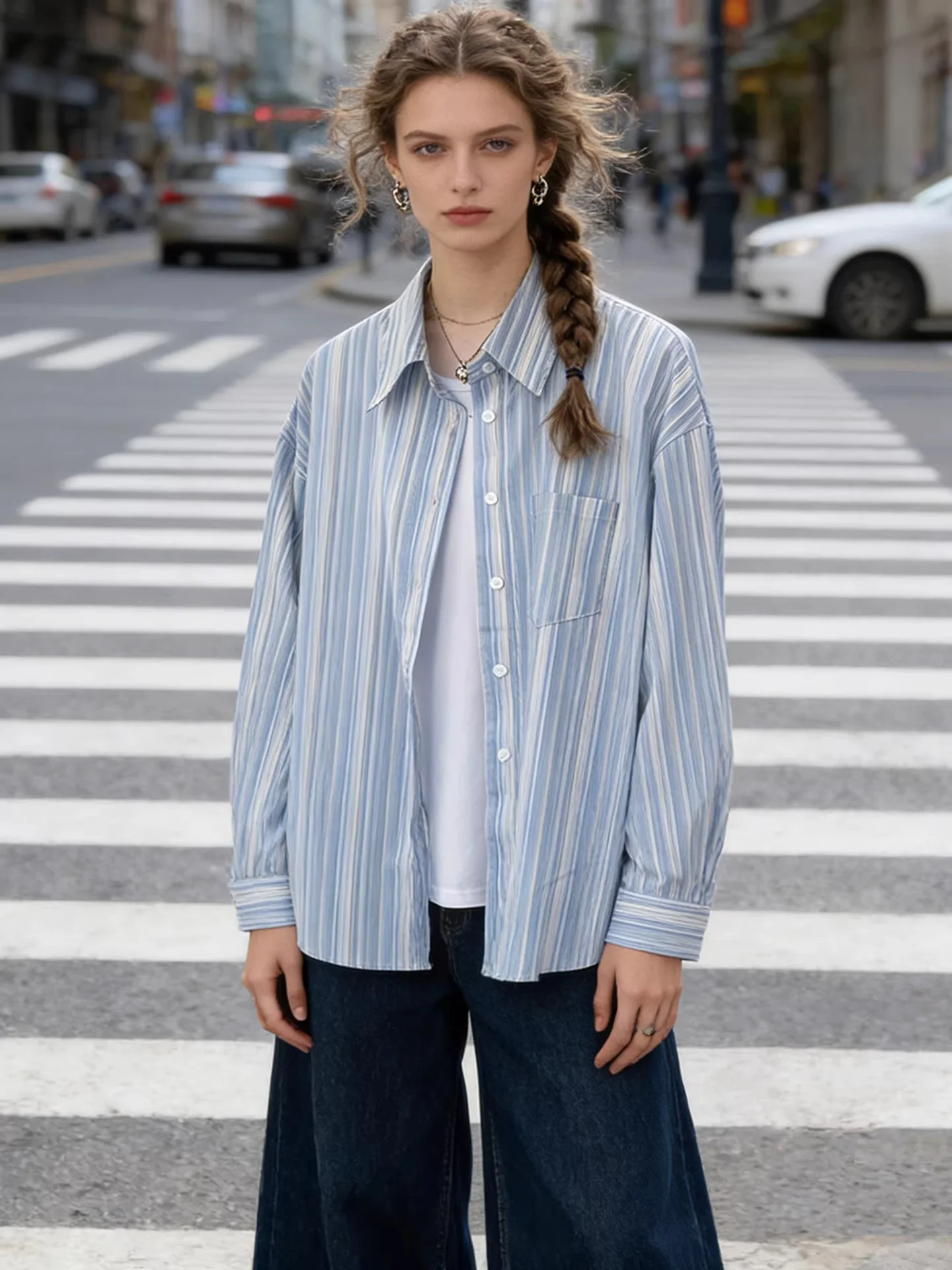 

Loose Fit Long Sve Striped irt Women's Spring Autumn Casual Sle Button up Top Faionable Versatile Open Cardigan